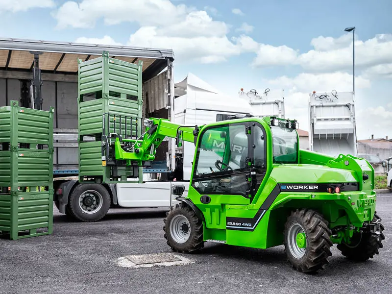 merlo e-worker, kisten verladen
