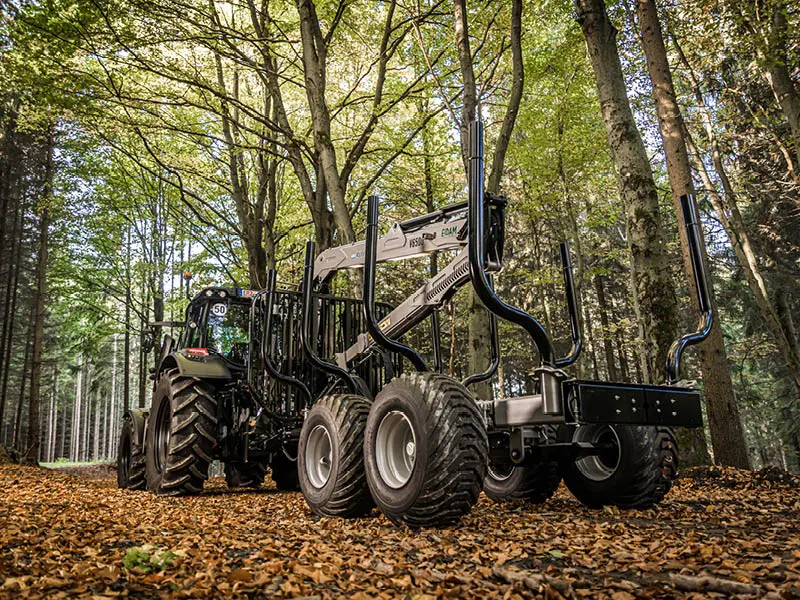Trejon erdészeti pótkocsi MF 950 / V6500 az erdőben