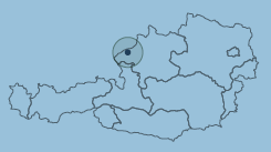 Karte von Österreich mit einem markierten Bereich im Nordwesten.