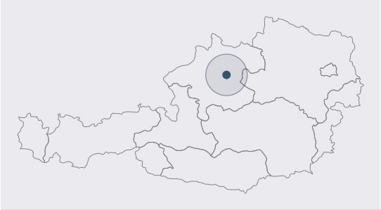 Eine Karte von Österreich mit einem markierten Punkt in Oberösterreich.