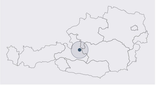 Karte von Österreich mit einem markierten Punkt im zentralen Bereich.