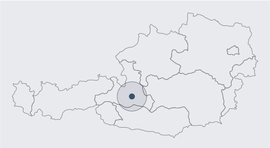 Landkarte von Österreich mit markiertem Standort von Mauch.at in Oberösterreich.